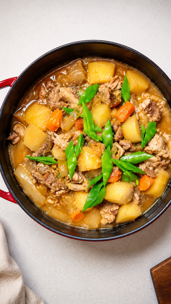 Bowl of nikujaga, simmered meat and potatoes